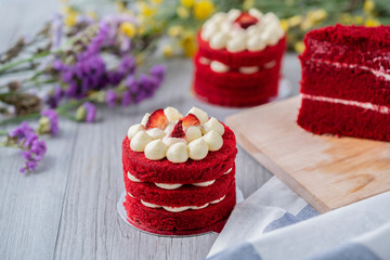 The Red Velvet Cake is placed on a wooden floor. It is suitable for parties in festivals of...