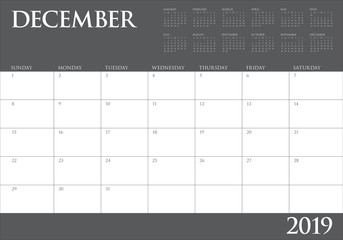 December 2019 desk calendar vector illustration