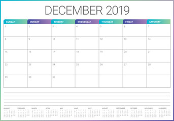 December 2019 desk calendar vector illustration