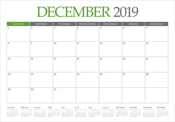 December 2019 desk calendar vector illustration