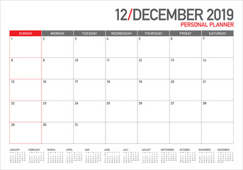 December 2019 desk calendar vector illustration