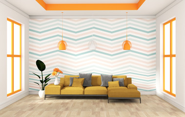 green mint wall modern design with sofa sideboard on wood floor interior. 3d rendering 