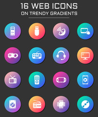gadget icon set. gadget web icons on round trendy gradients