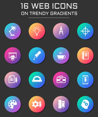 creative process icon set. creative process web icons on round trendy gradients