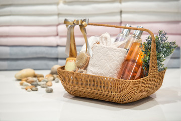 Soft focus and background blurred Gift Baskets, Gift set .Holiday and Christmas and New year...