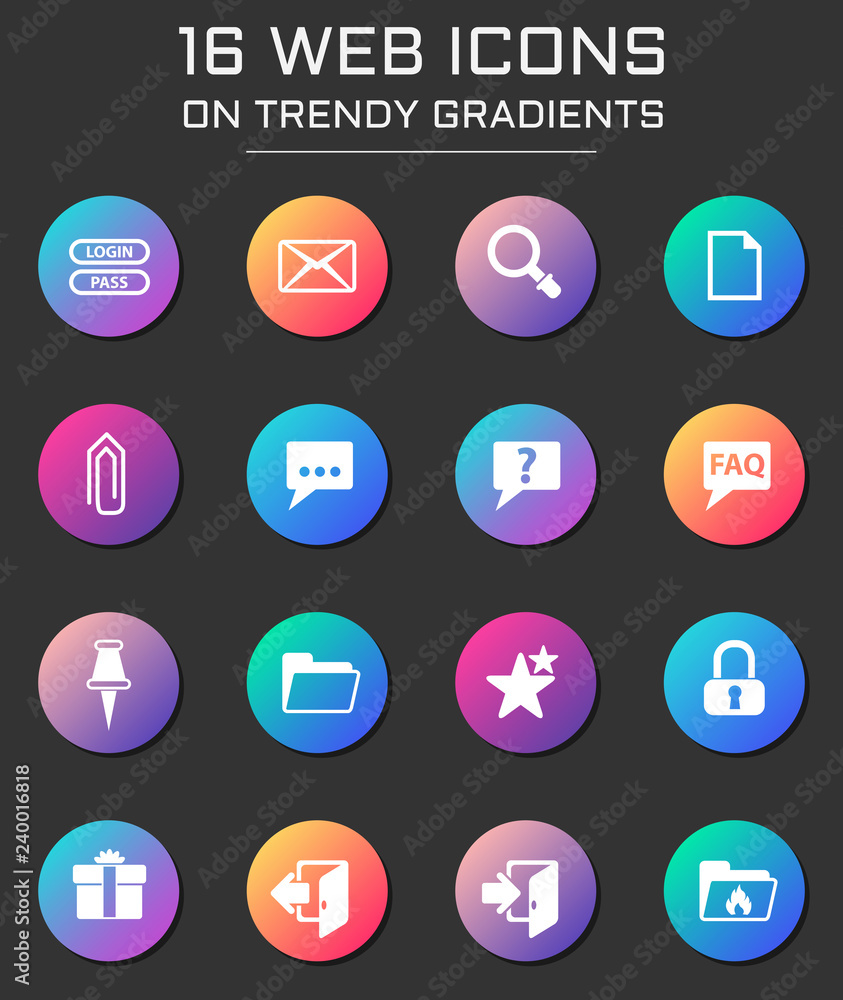 Poster forum interface icon set. forum interface web icons on round trendy gradients