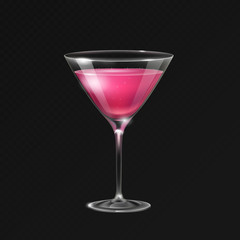 Realistic cocktail cosmopolitan glass vector illustration on transparent background