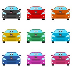 Car Emoji, Cartoon funny car icon or logo, color set