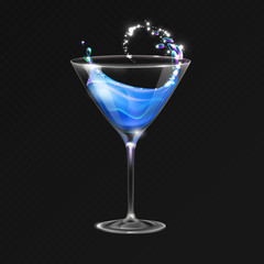 Realistic cocktail blue lagoon glass vector illustration on transparent background