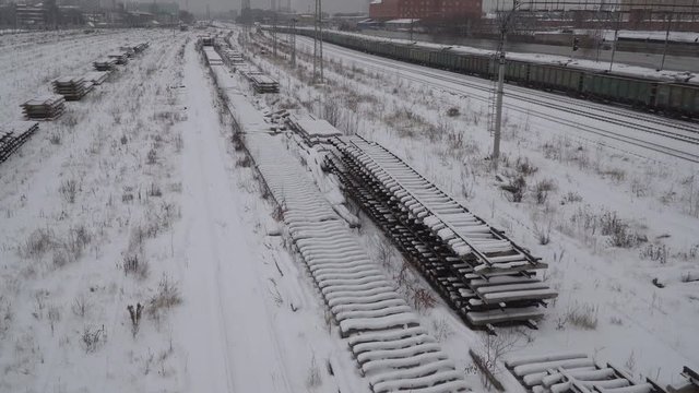 Railway marshalling yard on a cloudy winter day