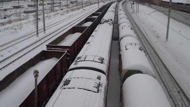 Railway marshalling yard on a cloudy winter day