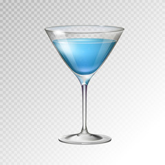 Realistic cocktail blue lagoon glass vector illustration on transparent background