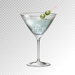 Realistic cocktail martini glass vector illustration on transparent background