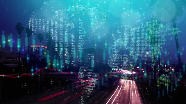 LA with forex exchange animation
