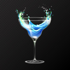 Realistic cocktail blue lagoon glass vector illustration on transparent background