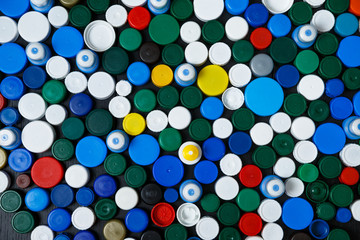 Collection of various colorful plastic screw caps