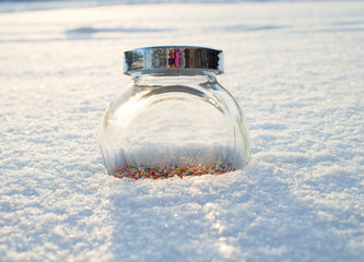 lantern in snow