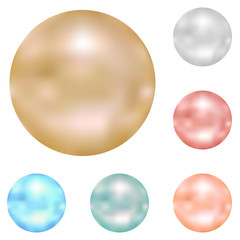 Pearl collection in 6 color, on white isolated background.