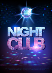 Disco ball background. Disco poster night club. Neon