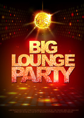 Disco ball background. Disco poster big lounge party. Neon