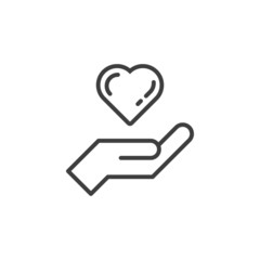Hand holding heart, linear vector icon