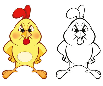 Vector llustration of a Cute Little Chicken Cartoon Character. Coloring Book