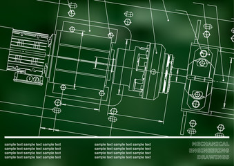 Mechanical engineering drawings on a Green background. Vector. Background for inscription