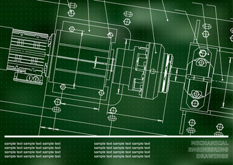 Obraz premium Mechanical engineering drawings on a Green background. Points. Vector. Background for inscription