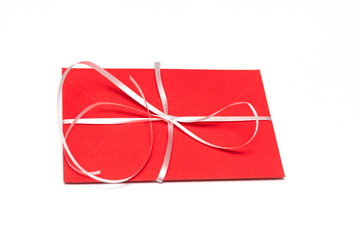 Blank red envelope isolated on white background with shadows. Mockup, Christmas mailing. declaration of love.