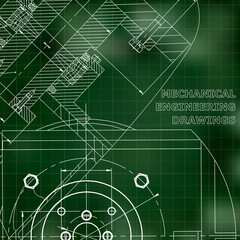 Mechanics. Technical design. Engineering style. Mechanical. Cover, flyer, banner. Corporate Identity. Green background. Grid