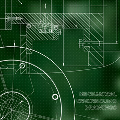 Fototapeta na wymiar Backgrounds of engineering subjects. Technical illustration. Mechanical engineering. Technical design. Green background. Points