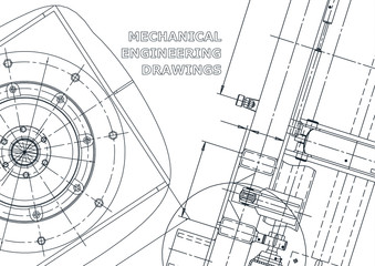 Blueprint, Sketch. Vector engineering illustration. Cover, flyer, banner, background. Instrument-making drawings. Mechanical drawing