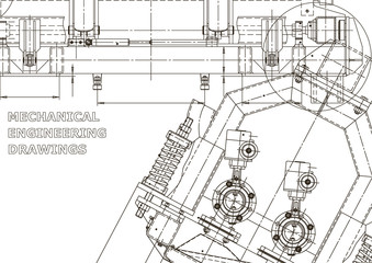 Computer aided design systems. Technical illustrations, backgrounds. Mechanical engineering drawing. Machine-building industry. Instrument-making drawings. Blueprint, diagram