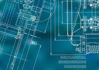 Blueprint. Vector engineering illustration. Computer aided design systems. Instrument-making drawings. Mechanical engineering drawing. Technical illustrations. Blue background. Points