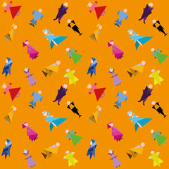 Pattern with costumed figures of people. Vector / vector pattern with costumed figures of people on a yellow background