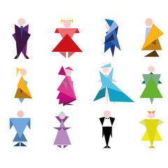 Costumed figures of people. Vector / vector illustration with scene of the figures of the people in geometric stiletto