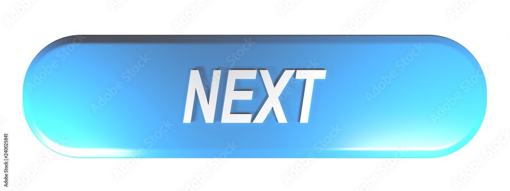 Poster blue rounded rectangle push button next - 3d rendering