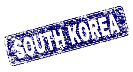 SOUTH KOREA stamp seal print with grunge style. Seal shape is a rounded rectangle with frame. Blue vector rubber print of SOUTH KOREA label with grunge style.