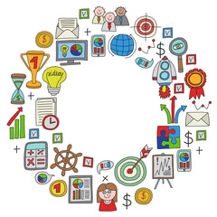 Vector set of bussines icons in doodle style.