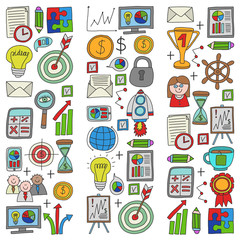 Vector set of bussines icons in doodle style.