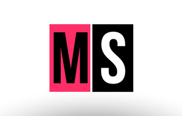 pink black white alphabet letter ms m s logo combination icon design