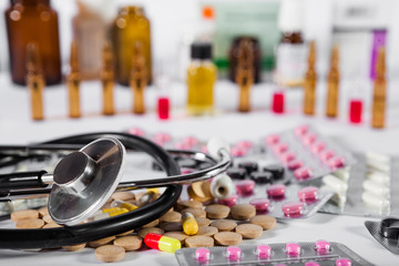 Obraz na płótnie Canvas Pharmaceutical medication and medicine pills in packs