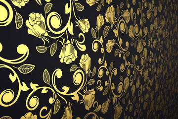 Black and gold wallpaper perspective view