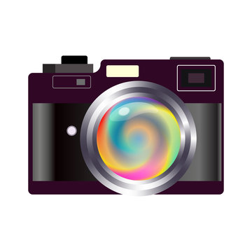 Retro camera with a great lens, in color long love. Illustration vector for web design and mobile app