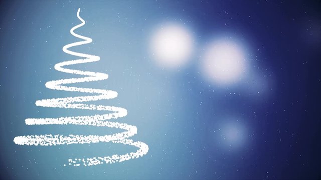Abstract, spiral Christmass tree with falling up snowflakes and flashing lights on dark blue background, winter holidays symbol. Neon Christmass tree, Happy New Year, Merry Christmass concept.