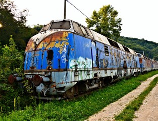 Old abandoned locomotive / Abandoned train / Blue train, Belgrade, Serbia