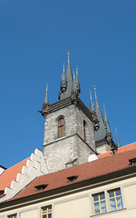 Fototapeta na wymiar The Church of Our Lady Before Tyn, Old Town square, Prague, Czech Republic, side view, detail