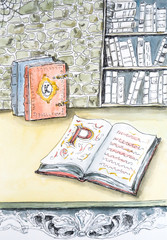 Illustration watercolor book on the table