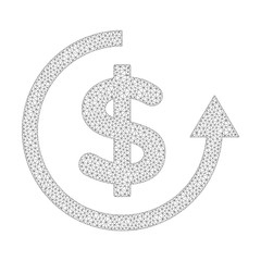 Polygonal vector refund icon on a white background. Mesh wireframe dark gray refund image in lowpoly style with connected triangles, points and linear items.