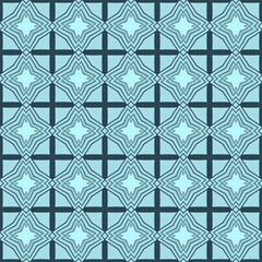 Seamless square pattern from geometrical abstract ornaments on a light turquoise background. Vector illustration. Suitable for fabric, wallpaper, wrapping paper